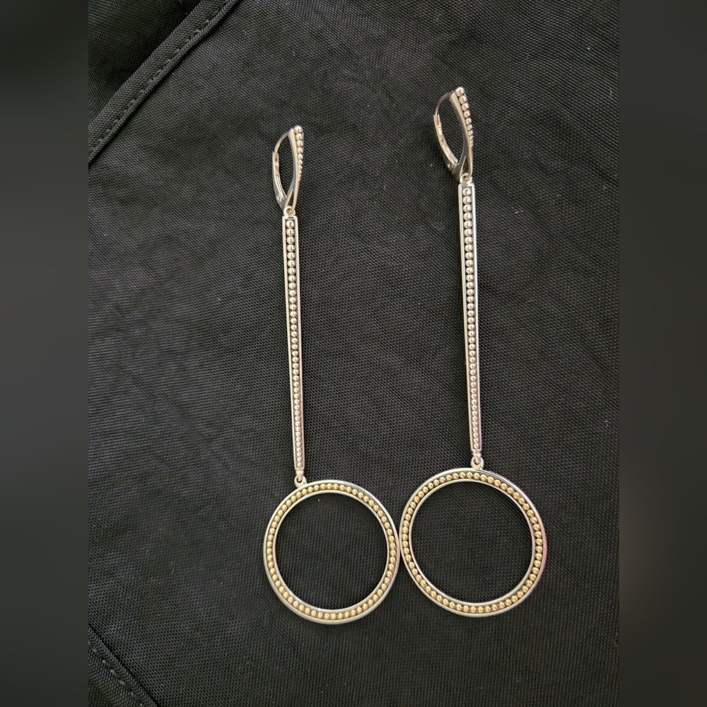 lagos Signature Caviar Linear Hoop Earrings sterling silver and 18K gold